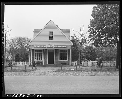 Williamsburg, Virginia. The capitol of the Virginia colony during the eighteenth century which was reconstructed and restored to its original state by John D. Rockefeller, Jr. during the 1930s. The Golden Ball metalsmith and pewter shop