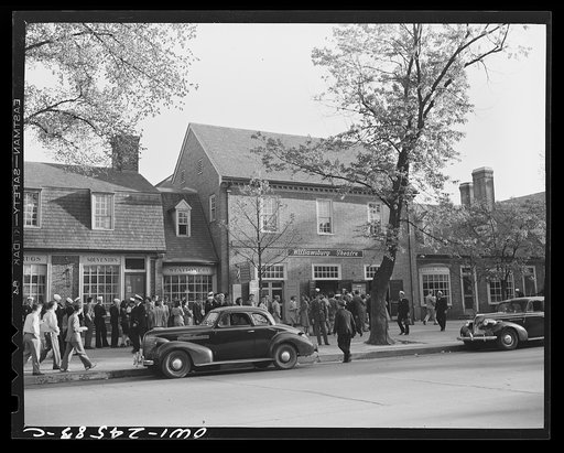 Williamsburg, Virginia. The capitol of the Virginia colony during the eighteenth century which was reconstructed and restored to its original state by John D. Rockefeller, Jr. during the 1930s. Northwestern Duke of Gloucester Street in the business district