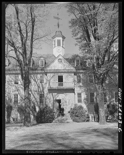 Williamsburg, Virginia. The capitol of the Virginia colony during the eighteenth century which was reconstructed and restored to its original state by John D. Rockefeller, Jr. during the 1930s. The Wren building of the College of William and Mary which is the oldest existing college building in the 