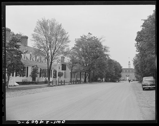 Untitled photo, possibly related to: Williamsburg, Virginia. The capitol of the Virginia colony during the eighteenth century which was reconstructed and restored to its original state by John D. Rockefeller, Jr. during the 1930s. Raleigh Tavern, erected in 1742, was the center of much of Virginia's