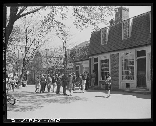 Williamsburg, Virginia. The capitol of the Virginia colony during the eighteenth century which was reconstructed and restored to its original state by John D. Rockefeller, Jr. during the 1930s. Southwest Duke of Gloucester Street in the business district