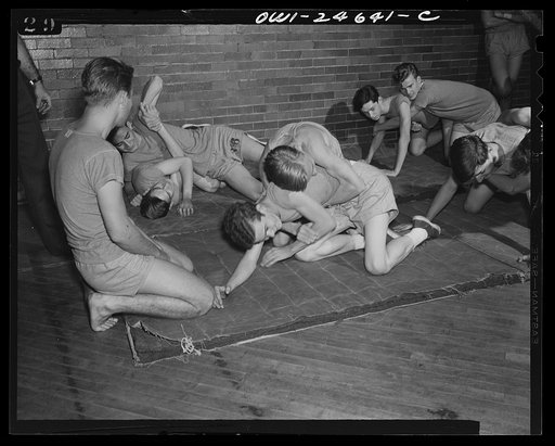 Benjamin Franklin High School, New York, New York. High school boys growing physically fit through exercise