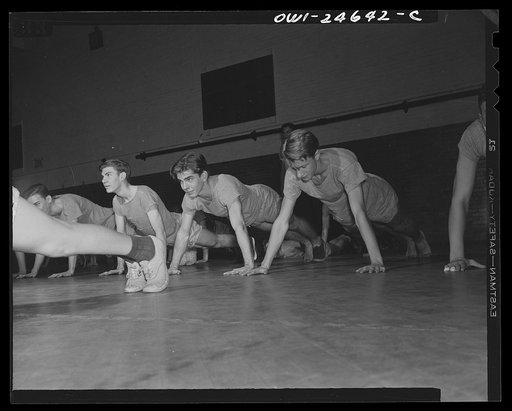 Benjamin Franklin High School, New York, New York. High school boys growing physically fit through exercise