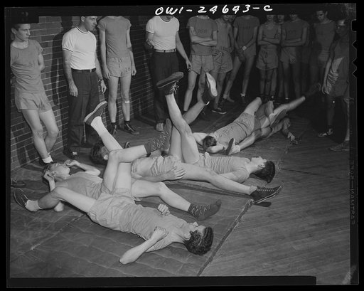 Benjamin Franklin High School, New York, New York. High school boys growing physically fit through exercise