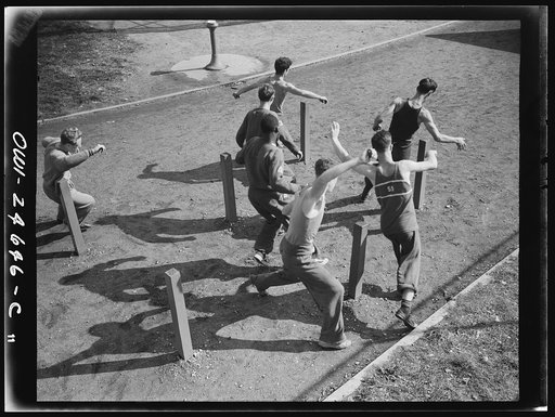 Benjamin Franklin High School, New York, New York. High school boys growing physically fit through exercise