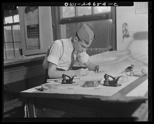 Montgomery Blair High School, Silver Spring, Maryland. Victory Corps student, Harry R. Smith, relieving the manpower shortage and receiving training at the same time by doing part-time work in a county engineer's office in the afternoon and attending classes at high school in the morning