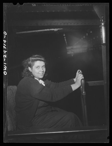 Buffalo, New York. Mrs. Grimm, twenty-six year old widow operating a crane at the Pratt and Letchworth plant