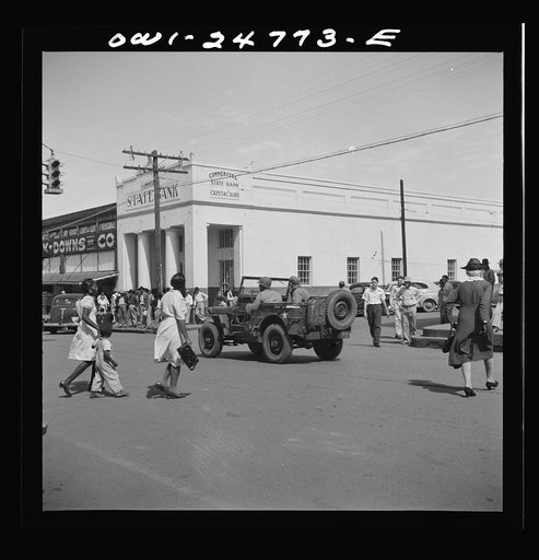 San Augustine, Texas. Troop movement through the main street