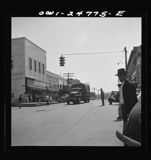 San Augustine, Texas. Troop movement through the main street