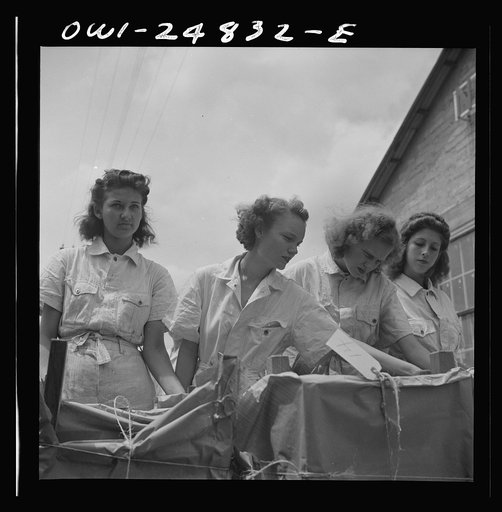 Untitled photo, possibly related to: San Augustine, Texas. Girls with chairs they made in woodworking shop under the NYA (National Youth Administration) war training program