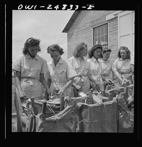 San Augustine, Texas. Girls with chairs they made in woodworking shop under the NYA (National Youth Administration) war training program