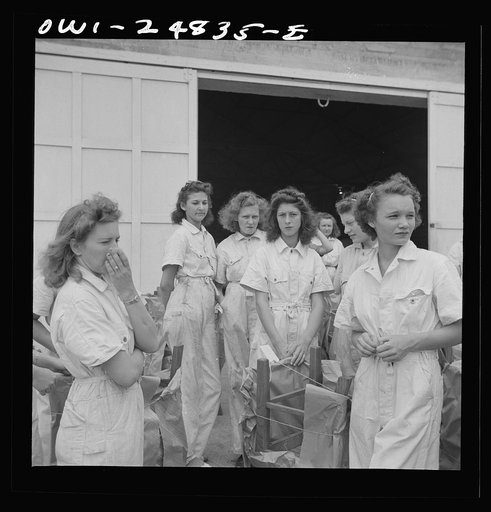 Untitled photo, possibly related to: San Augustine, Texas. Girls with chairs they made in woodworking shop under the NYA (National Youth Administration) war training program
