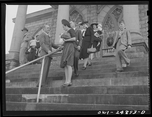 San Augustine, Texas. Congregation leaving the Methodist church on Easter Sunday