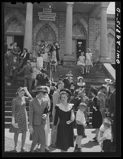 San Augustine, Texas. Congregation leaving the Methodist church on Easter Sunday