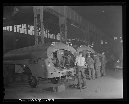 Milwaukee, Wisconsin. War production workers at the Heil Company making gasoline trailer tanks for the U.S. Army Air Corps. Assembling parts