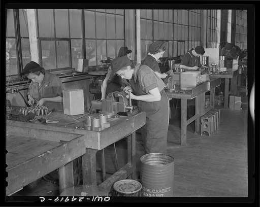 Milwaukee, Wisconsin. War production workers making M5 and M7 guns for the U.S. Army. Women doing bench work on small parts