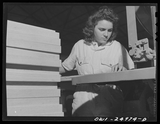 San Augustine, Texas. Girl making chairs in the woodworking shop under the NYA (National Youth Administration) training program