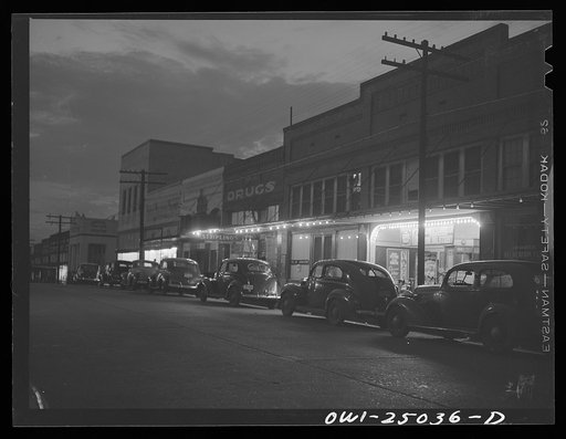 San Augustine, Texas. Main street at night