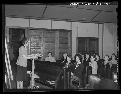 Untitled photo, possibly related to: San Augustine, Texas. Miss May, visiting Baptist leader, conducting a training class for Sunday school teachers