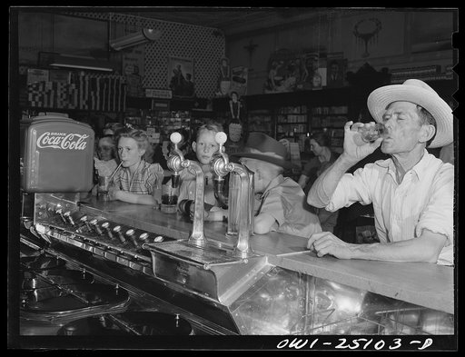 San Augustine, Texas. Soda fountain in Rushings drugstore on a Saturday afternoon