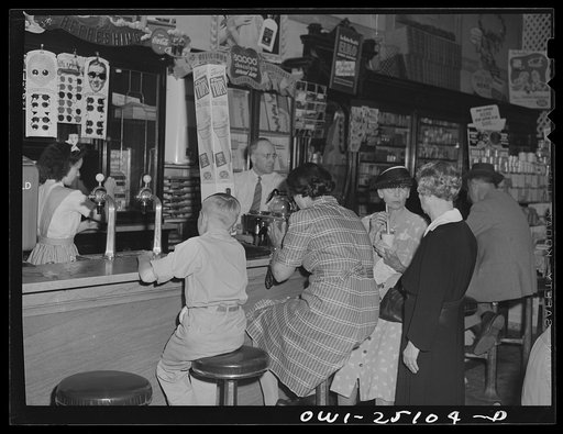 San Augustine, Texas. Soda fountain in Rushings drugstore on a Saturday afternoon