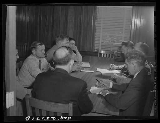 San Augustine, Texas. A meeting of the town council to discuss buying a new water tank to replace the one which was destroyed by the March tornado
