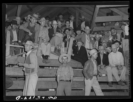 San Augustine, Texas. Spectators and buyers at the regular Monday afternoon livestock auction