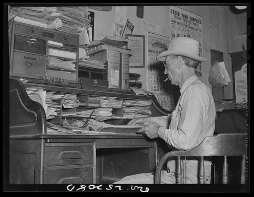 Untitled photo, possibly related to: San Augustine, Texas. W.F. Hays, the editor of the San Augustine Tribune