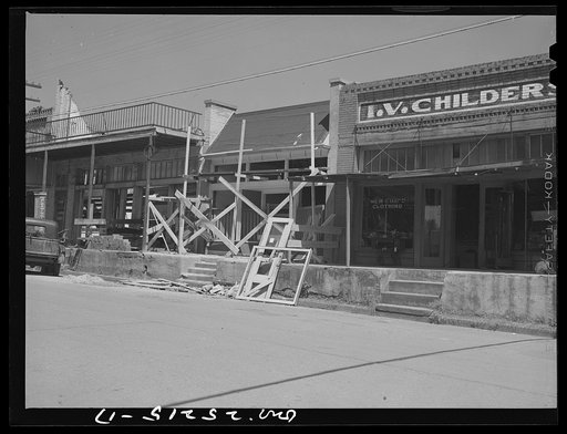 San Augustine, Texas. Buildings on the main street which were damaged by the March tornado