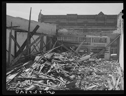 San Augustine, Texas. A building on the main street which was demolished by the March tornado