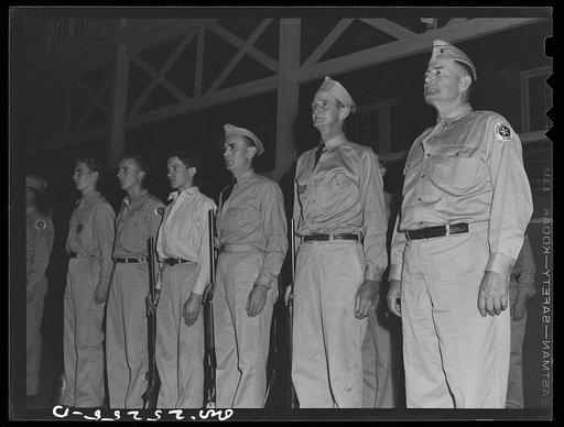 Untitled photo, possibly related to: San Augustine, Texas. The members of the Texas Defense Guard assembled in the high school auditorium