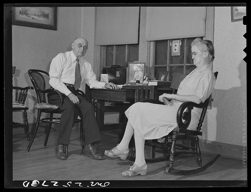 San Augustine, Texas. Dr. Schreiber with his wife in their home. They have two sons in military service