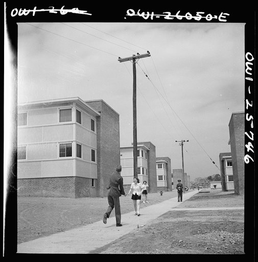 Arlington, Virginia. A Sunday afternoon ballgame at Arlington Farms, a residence for women who work for the U.S. government for the duration of the war. The soldiers are from Fort Myers, a nearby U.S. Army camp
