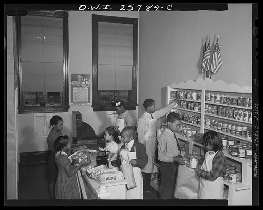 D-S store at the Douglas-Simmons Elementary School, Washington, D.C. The children are using the store to learn how to shop under price control