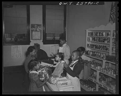 D-S store at the Douglas-Simmons Elementary School, Washington, D.C. The children are using the store to learn how to shop under price control
