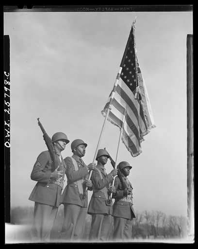 Untitled photo, possibly related to: Fort Belvoir, Virginia. Negro color guard