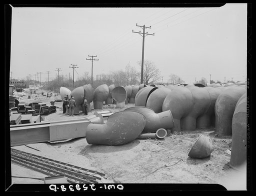 Bethlehem-Fairfield shipyards, Baltimore, Maryland. Stockpile of ventilators