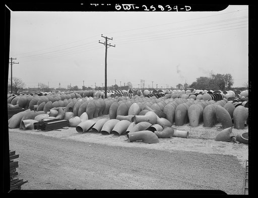 Bethlehem-Fairfield shipyards, Baltimore, Maryland. Stockpile of ventilators