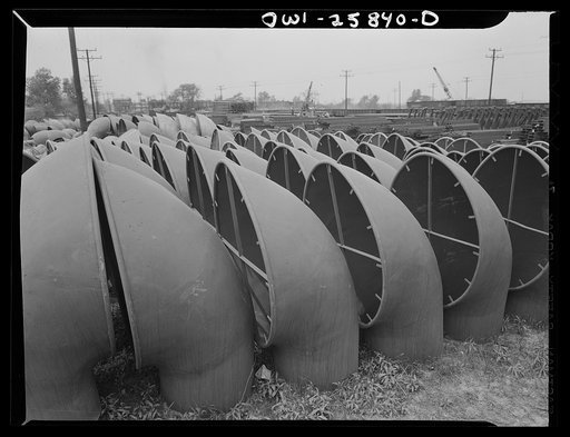 Bethlehem-Fairfield shipyards, Baltimore, Maryland. Stockpile of ventilators