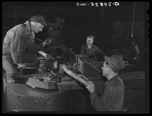 Bethlehem-Fairfield shipyards, Baltimore, Maryland. Pipe bending machine