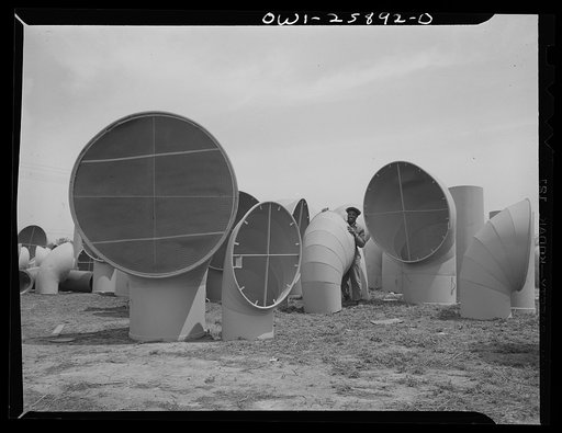Bethlehem-Fairfield shipyards, Baltimore, Maryland. Ventilators in storage