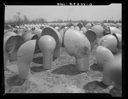 Bethlehem-Fairfield shipyards, Baltimore, Maryland. Ventilators in storage