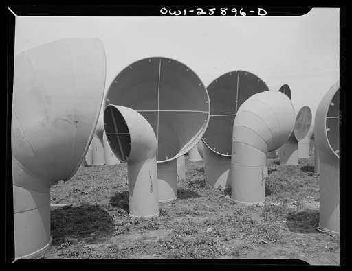 Bethlehem-Fairfield shipyards, Baltimore, Maryland. Ventilators in storage