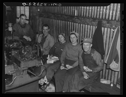 Bethlehem-Fairfield shipyards, Baltimore, Maryland. Lunch hour in the pipe shop