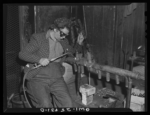 Bethlehem-Fairfield shipyards, Baltimore, Maryland. Welding pipe outlets