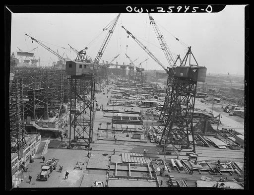 Bethlehem-Fairfield shipyards, Baltimore, Maryland. Assembly tables