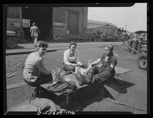 Bethlehem-Fairfield shipyards, Baltimore, Maryland. Women workers during lunch hour
