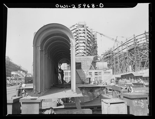 Bethlehem-Fairfield shipyards, Baltimore, Maryland. Part of ship's shaft