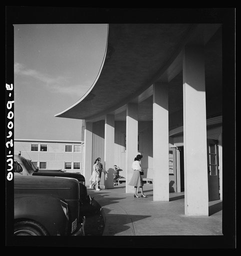 Untitled photo, possibly related to: Arlington, Virginia. Front entrance to Idaho Hall, Arlington Farms, a residence for women who work for the U.S. government for the duration of the war