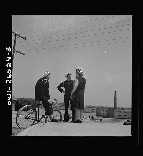 Arlington, Virginia. Sailors bicycled over to Arlington Farms, a residence for women who work in the U.S. government for the duration of the war, from Washington in search of a date